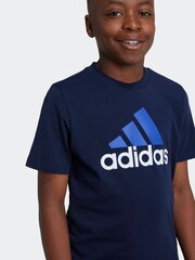 adidas Blue Dark Bold Logo 100% Cotton T-Shirt - Image 4 of 6