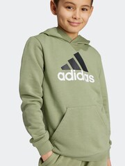 adidas Green Sportswear Essentials Two Colored Big Logo Cotton Hoodie - Image 4 of 6