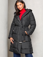 Lipsy Black Petite Shower Resistant Belted Padded Coat - Image 1 of 4