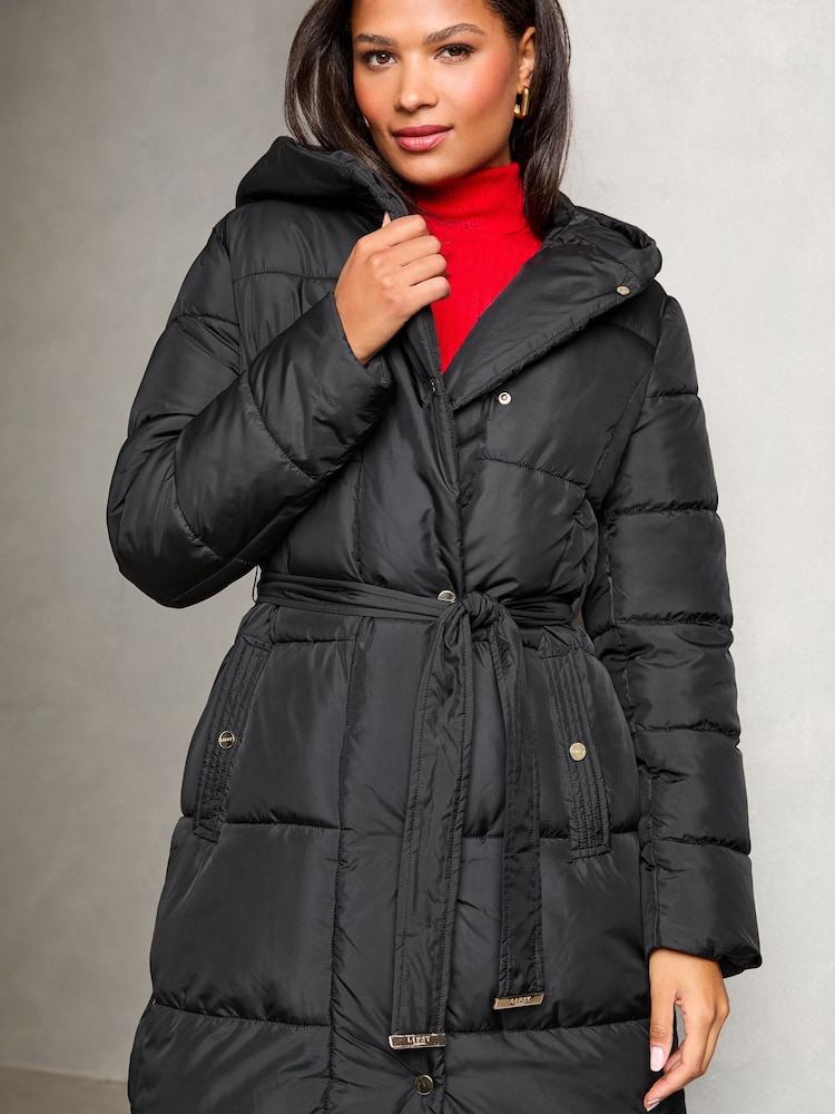 Lipsy Black Petite Shower Resistant Belted Padded Coat - Image 2 of 4