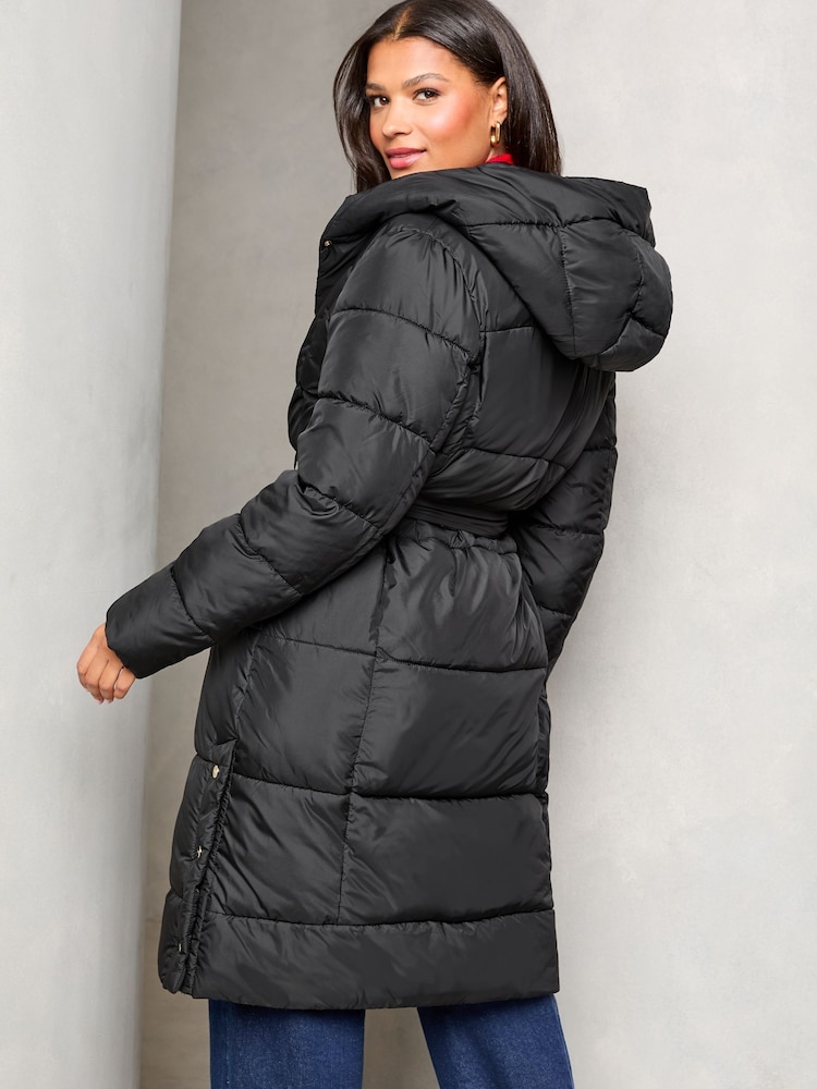 Lipsy Black Petite Shower Resistant Belted Padded Coat - Image 4 of 4