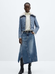 Mango Blue Shearling Denim Jacket - Image 2 of 7