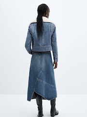 Mango Blue Shearling Denim Jacket - Image 3 of 7