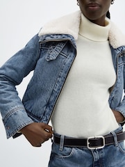 Mango Blue Shearling Denim Jacket - Image 5 of 7