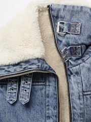 Mango Blue Shearling Denim Jacket - Image 6 of 7