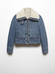 Mango Blue Shearling Denim Jacket - Image 7 of 7