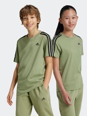 adidas Sage Green Essentials 3 Stripes 100% Cotton T-Shirt - Image 1 of 6