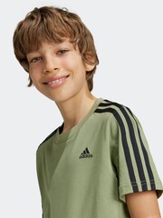 adidas Sage Green Essentials 3 Stripes 100% Cotton T-Shirt - Image 5 of 6