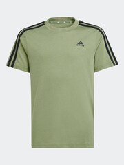 adidas Sage Green Essentials 3 Stripes 100% Cotton T-Shirt - Image 6 of 6