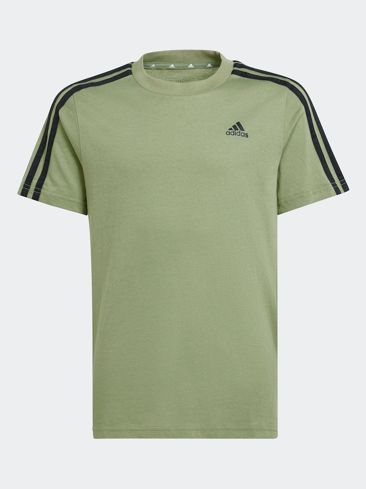 adidas Sage Green Essentials 3 Stripes 100% Cotton T-Shirt - Image 6 of 6