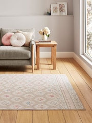 Catherine Lansfield Cream Cameo Floral Washable Rug - Image 1 of 5