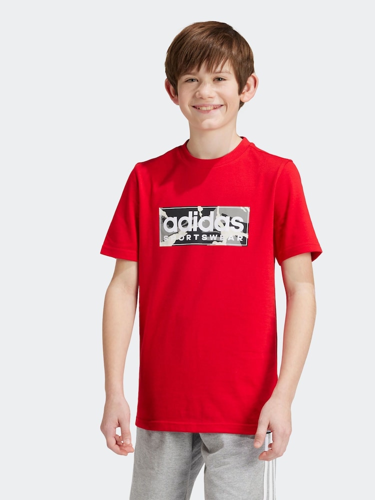 adidas Red Kids Sportswear 100% Cotton Camo Linear Graphic T-Shirt - Image 1 of 11