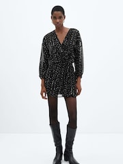Mango Black Print Wrap Dress - Image 1 of 6