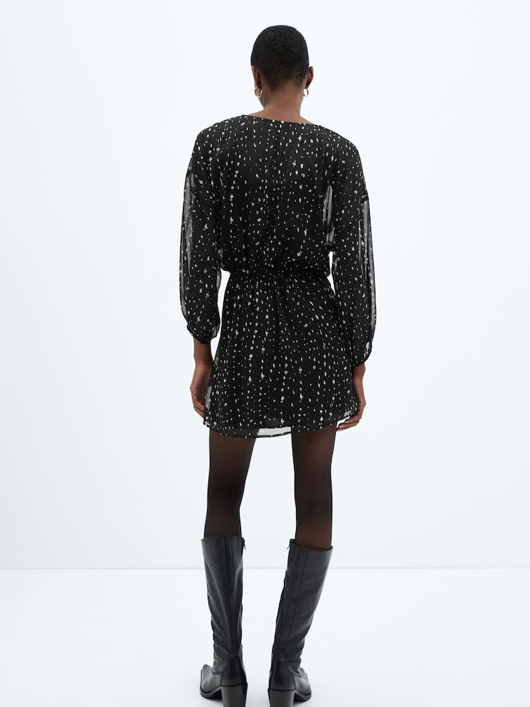 Mango Black Print Wrap Dress - Image 2 of 6 Mango Black Print Wrap Dress - Image 2 of 6