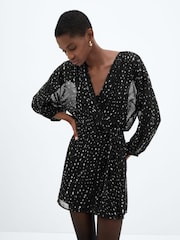 Mango Black Print Wrap Dress - Image 3 of 6