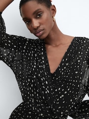 Mango Black Print Wrap Dress - Image 4 of 6