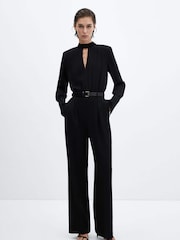 Mango Black Belt Long Jumpsuit - Image 1 of 7