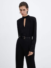 Mango Black Belt Long Jumpsuit - Image 2 of 7