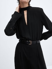 Mango Black Belt Long Jumpsuit - Image 4 of 7