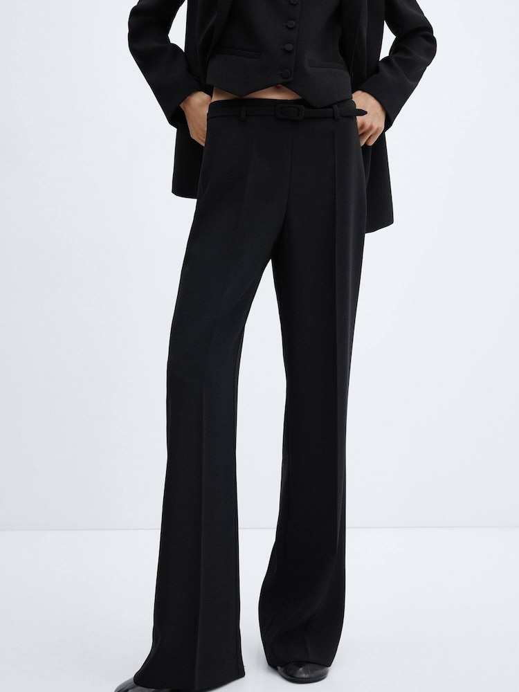 Mango Black Wideleg Trousers With Belt - Image 1 of 6
