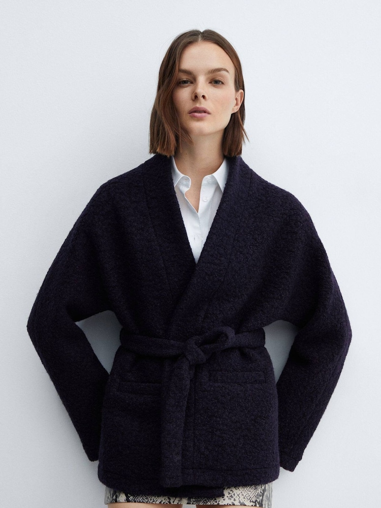 Mango Black Wool-Blend Jacket With Belt - Image 1 of 7 Mango Black Wool-Blend Jacket With Belt - Image 1 of 7