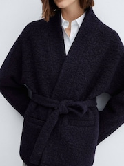 Mango Black Wool-Blend Jacket With Belt - Image 4 of 7