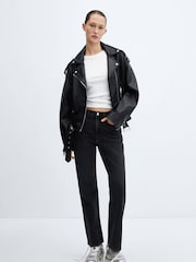 Mango Black Leather-Effect Biker Jacket - Image 2 of 7