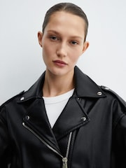 Mango Black Leather-Effect Biker Jacket - Image 4 of 7