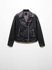 Mango Black Leather-Effect Biker Jacket - Image 5 of 7