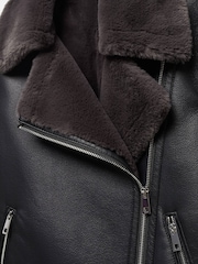 Mango Black Leather-Effect Biker Jacket - Image 6 of 7