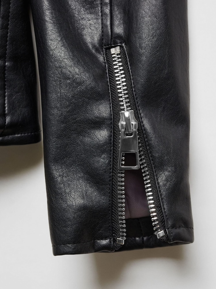 Mango Black Leather-Effect Biker Jacket - Image 7 of 7