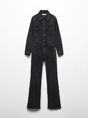 Mango Black Long Denim Jumpsuit - Image 5 of 6