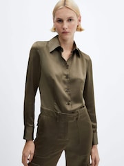 Mango Green Satin Cargo Jumpsuit - Image 1 of 7