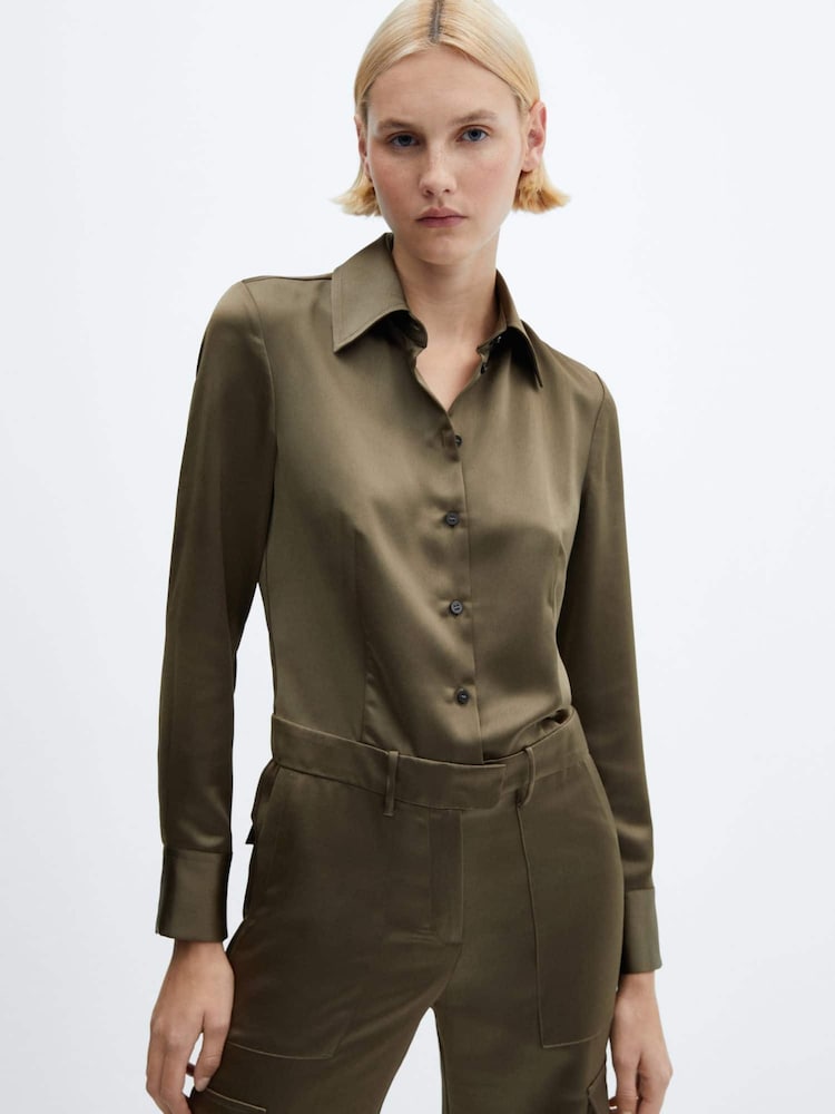 Mango Green Satin Cargo Jumpsuit - Image 1 of 7