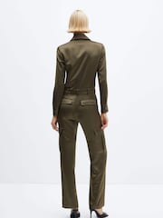 Mango Green Satin Cargo Jumpsuit - Image 2 of 7