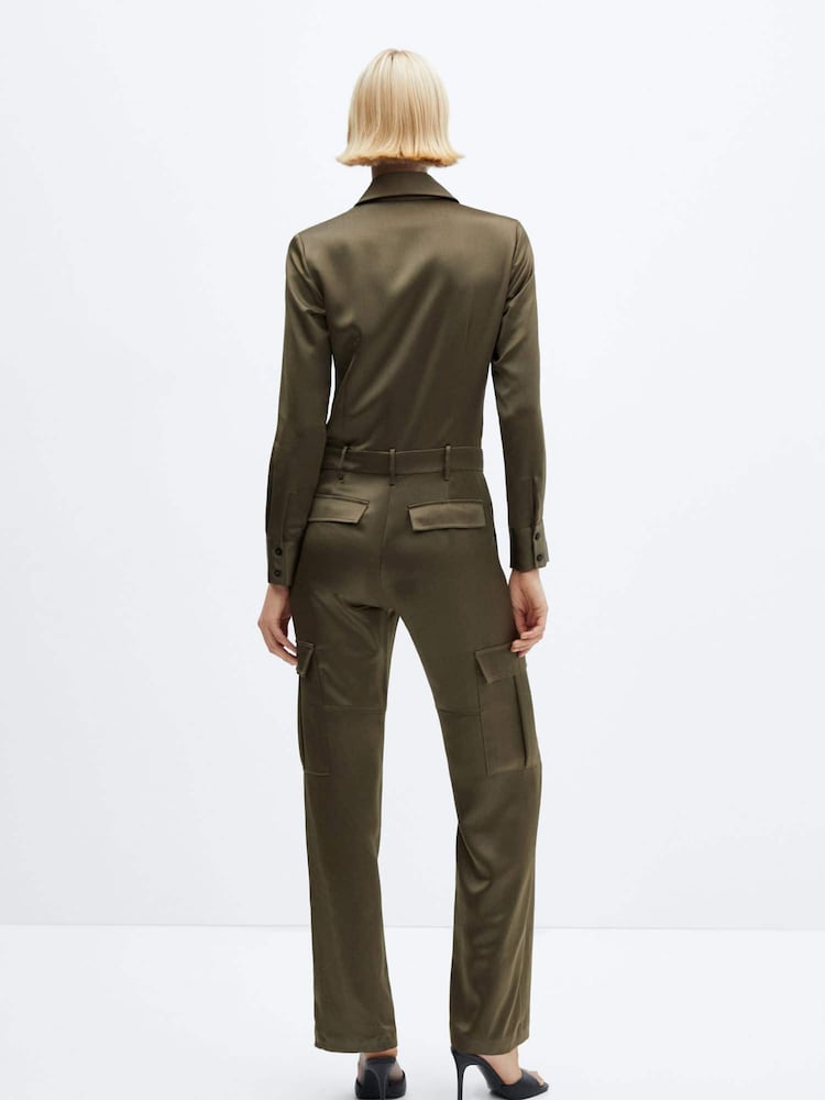 Mango Green Satin Cargo Jumpsuit - Image 2 of 7