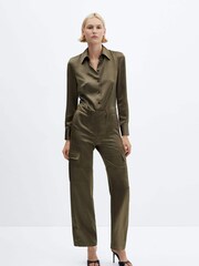 Mango Green Satin Cargo Jumpsuit - Image 3 of 7