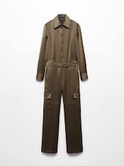 Mango Green Satin Cargo Jumpsuit - Image 6 of 7