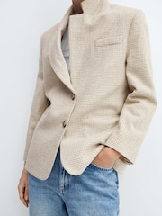 Mango Nude Houndstooth Wool-Blend Blazer - Image 1 of 7