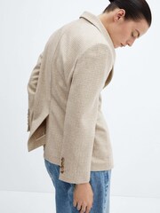 Mango Nude Houndstooth Wool-Blend Blazer - Image 2 of 7