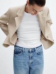 Mango Nude Houndstooth Wool-Blend Blazer - Image 4 of 7