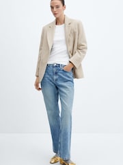 Mango Nude Houndstooth Wool-Blend Blazer - Image 5 of 7