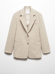 Mango Nude Houndstooth Wool-Blend Blazer - Image 6 of 7