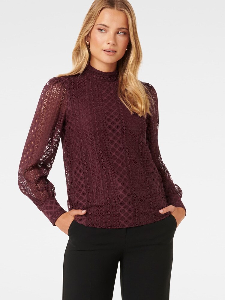 Forever New Purple Josephine High Neck Lace Top - Image 1 of 5
