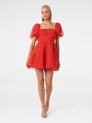 Forever New Red Cody Embroidered Skater Mini Dress - Image 4 of 5