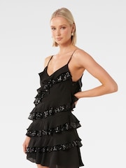 Forever New Black Bobby Sequin Ruffle Mini Dress - Image 2 of 6