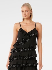 Forever New Black Bobby Sequin Ruffle Mini Dress - Image 4 of 6