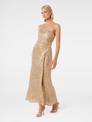 Forever New Gold Carolyn Sequin Asymmetrical Gown - Image 2 of 4