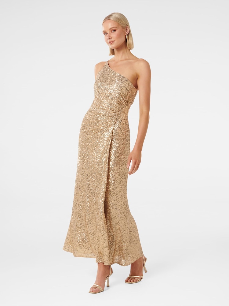 Forever New Gold Carolyn Sequin Asymmetrical Gown - Image 2 of 4