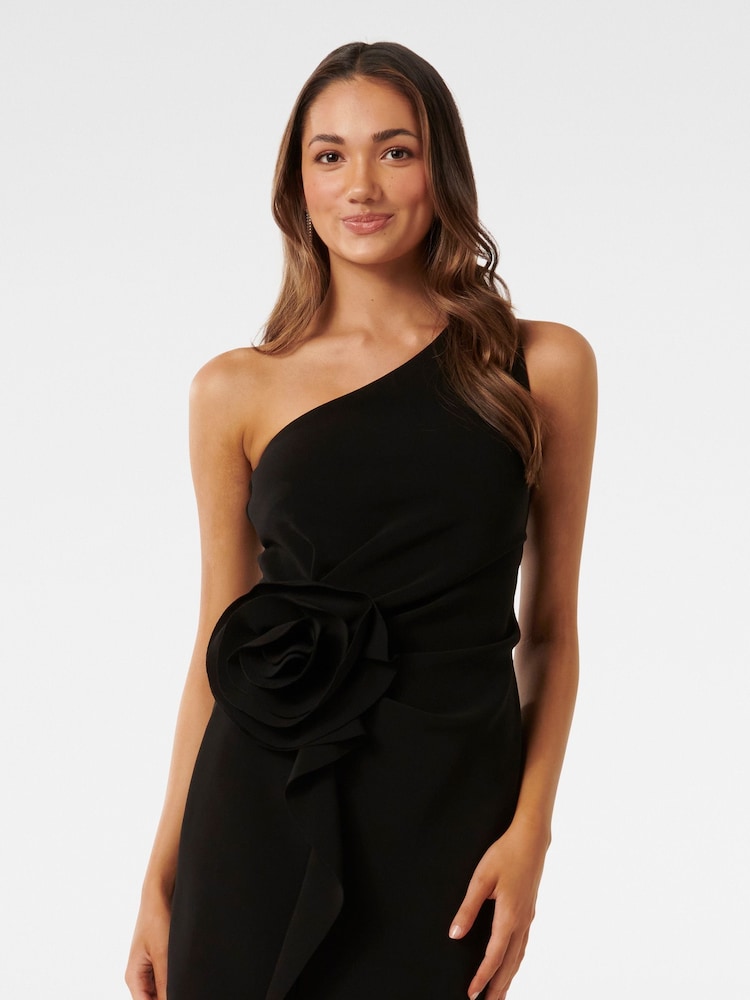 Forever New Black Arabella Petite Rosette Mini Dress - Image 1 of 5